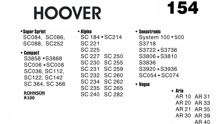 Σακούλες για σκούπα με φίλτρο 154-HOOVER S3722-3736 newfiltration x6 τεμάχια (OEM)