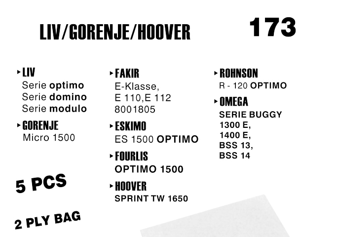 Σακούλες για σκούπα με φίλτρο 173-ESKIMO-ROHNSON R120 x5 τεμάχια (OEM)