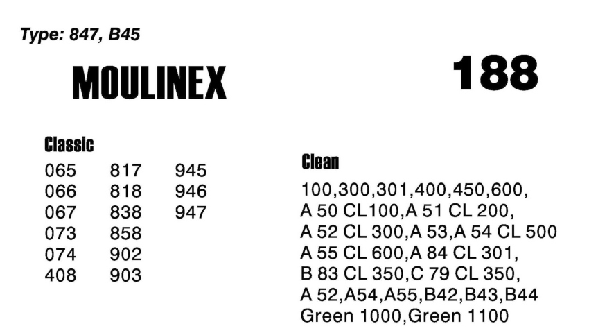 Vacuum Cleaner Bags with Filter 188-MOULINEX 1000S / ELECTRONIC 818/838 x6 Items (OEM)
