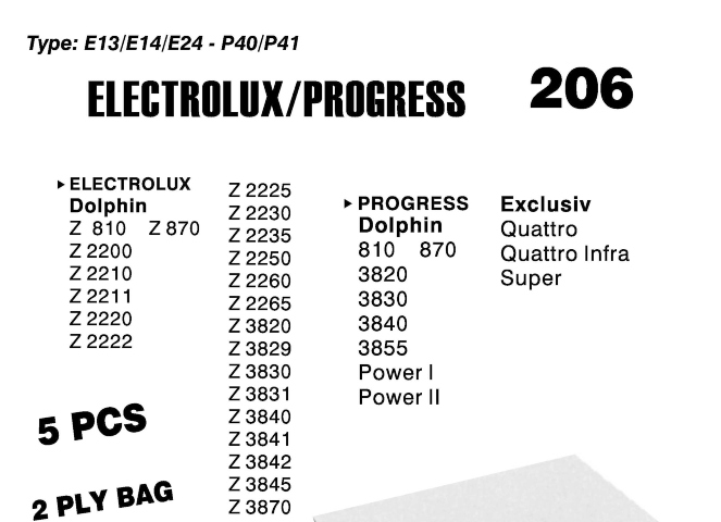 Σακούλες για σκούπα με φίλτρο 206-ELECTROLUX X2210-2250/Z811-861 x6 τεμάχια (OEM)