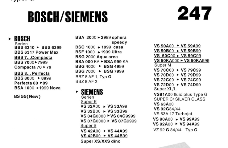Σακούλες για σκούπα με φίλτρο 247-SIEMENS DINO x6 τεμάχια (OEM)