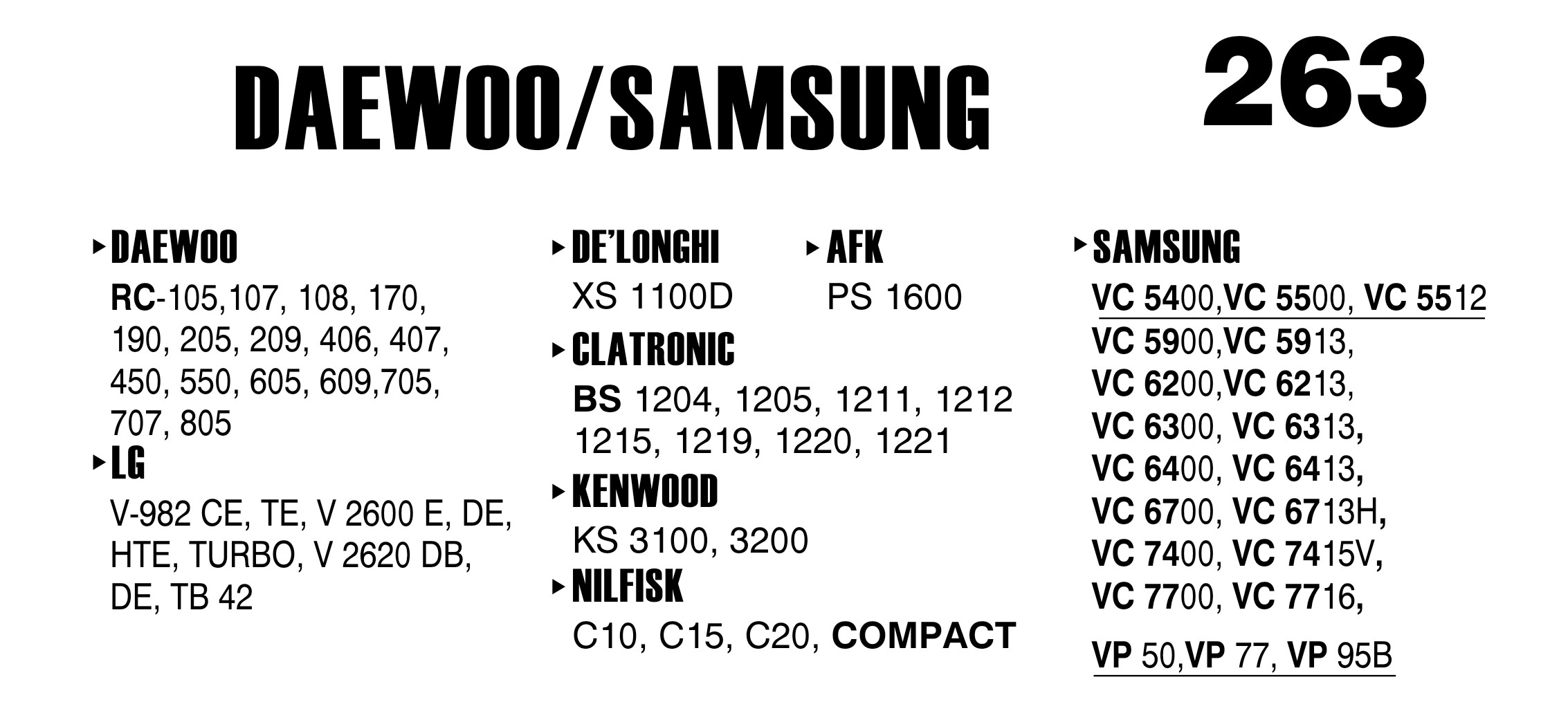 Vacuum Cleaner Bags with Filter 263-DAEWOO RC 105/107/108/170/190 x5 Items (OEM)