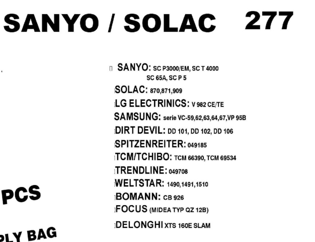 Σακούλες για σκούπα με φίλτρο 277-SANYO-SOLAC x5 τεμάχια (OEM)