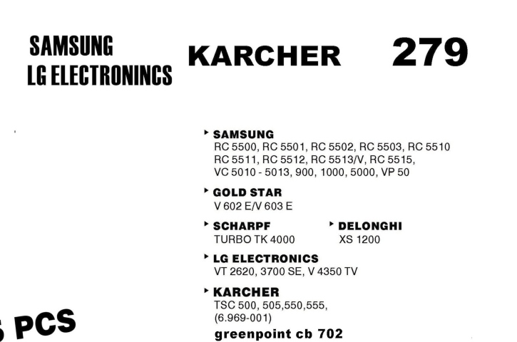 Σακούλες για σκούπα με φίλτρο 279-SAMSUNG VC 900/1000/5000/5010 x5 τεμάχια (OEM)