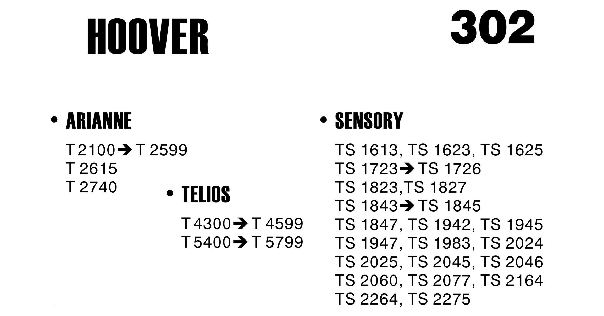 Σακούλες για σκούπα με φίλτρο 302-HOOVER SENSORY x5 τεμάχια (OEM)