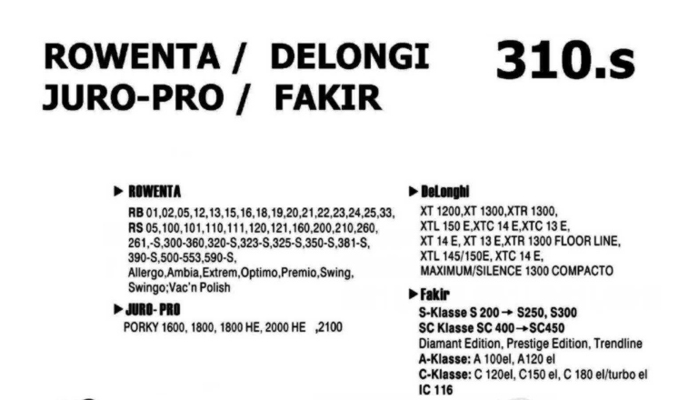 Σακούλες για σκούπα με φίλτρο 310-ROWENTA SYN RB8 newfiltration x5 τεμάχια (OEM)