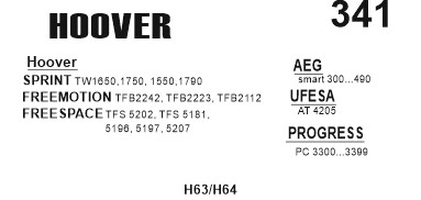 Σακούλες για σκούπα με φίλτρο 341-HOOVER SPRINT x5 τεμάχια (OEM)