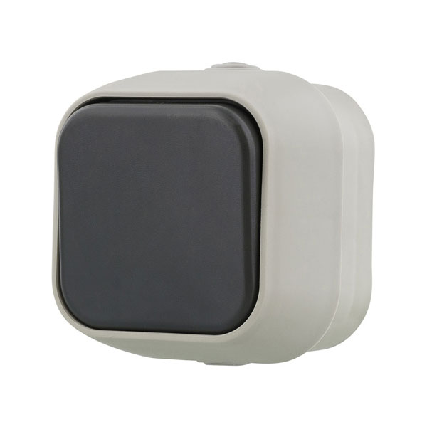 Single wall switch GEYER 10A waterproof IP54 in gray