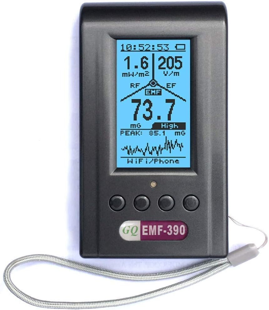 EMF Meter,Advanced GQ EMF-390 Multi-Field Electromagnetic Radiation 3-in-1 EMF ELF RF meter, 5G Cell Tower Smart meter Wifi Signal Detector RF up to 10GHz with Data Logger and 2.5Ghz Spectrum Analyzer 0723794245210