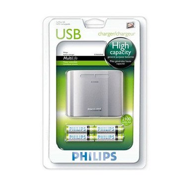 Philips MultiLife USB Charger SCB5050NB + 4 x 2100 mAh AA BATTARIES