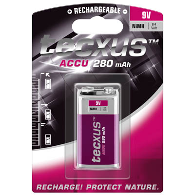 Tecxus Επαναφορτιζόμενη μπαταρία 9V Ni-MH 280mAH blister 046-0100
