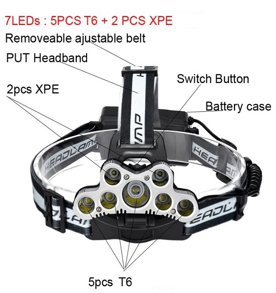 Αδιάβροχος Φακός Κεφαλής / Head Lamp 7 Led T6 (18000 lumens max) Led Projector (oem)