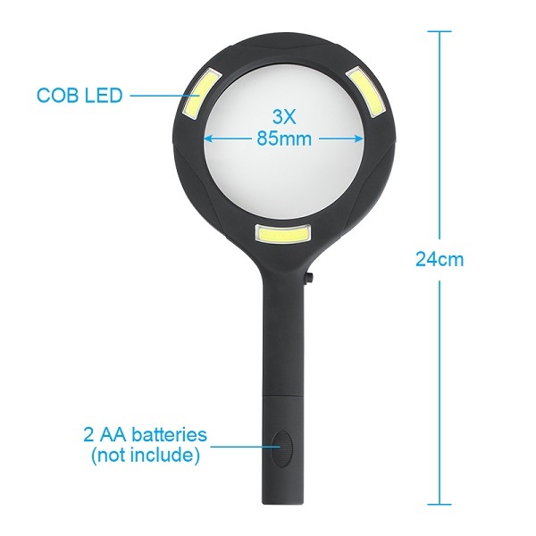 250 Lumens Magnifying Glass Lens Cob Led Powered 3x Power Lighted Hand Held (oem)
