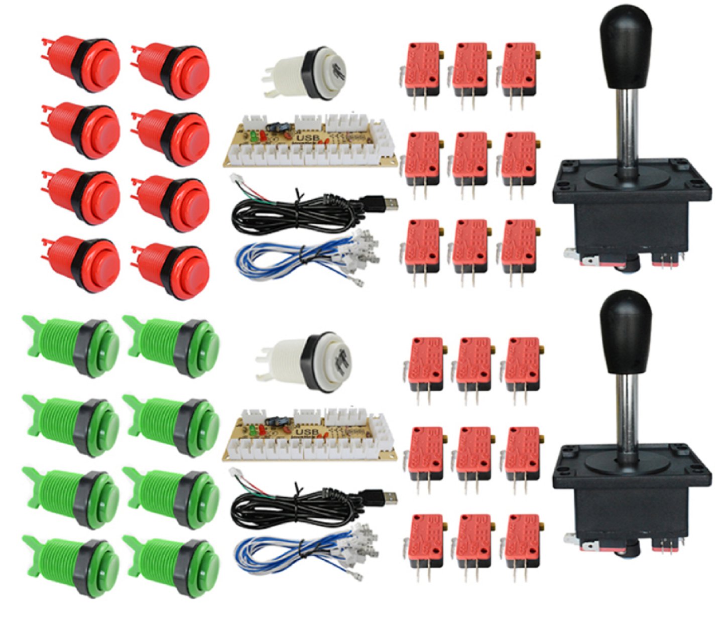 DIY Arcade Game Kit with USB Zero-Delay Board & Encoder (, 8-Way Joystick) for PC (2-Player)
