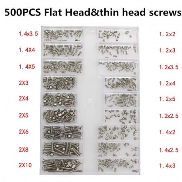 500Pcs 18 Types Mini Screw Nuts DIY Kit Laptop Computer Assemble Repair Screws Fastener Set For Repairing Sunglass Phone