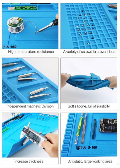 BEST SILICONE SOLDERING MAT S-160, ANTISTATIC SILICONE 45 x 30cm, Blue