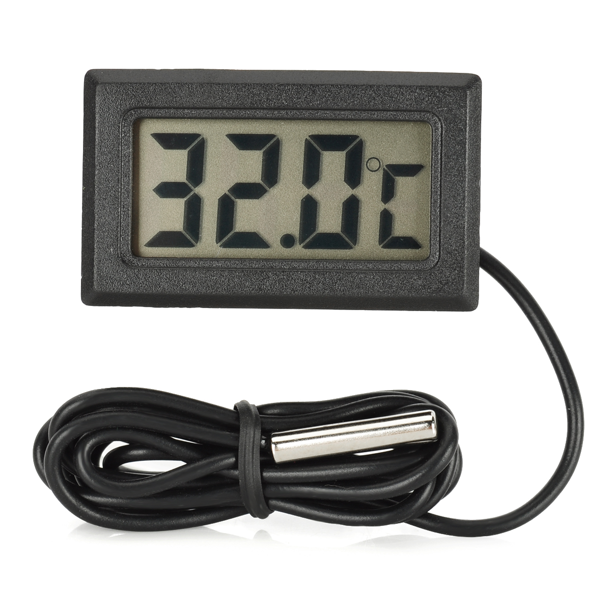 Digital LCD Temperature Meter with Probe - Black (OEM)