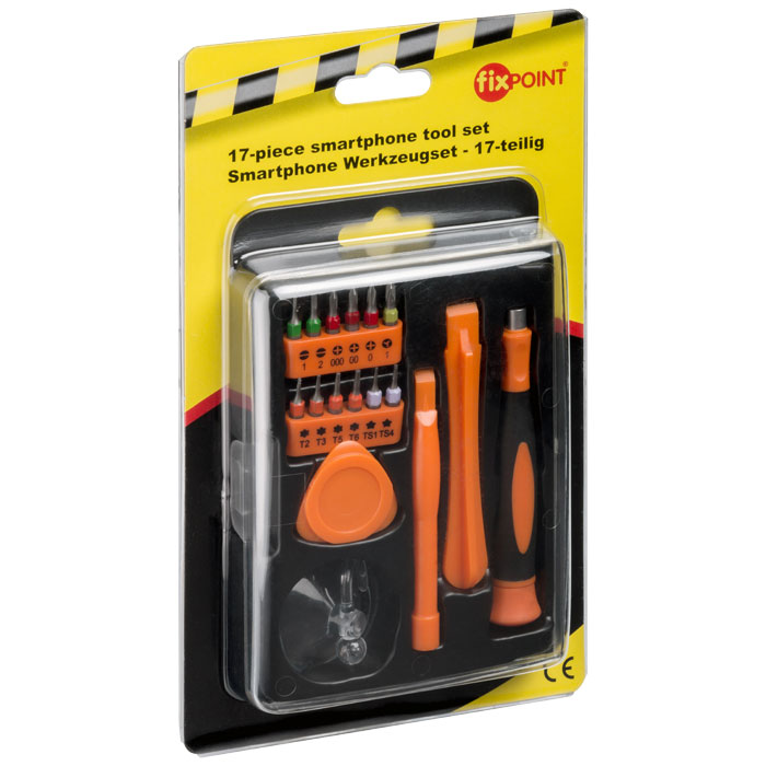 17 piece Tool Set to Repair Smartphones Tablets and Notebooks Fixpoint 44690