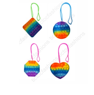 Pop It Bubble Sensory Toy with Neck Cord - Rainbow Coloring (OEM, Bulk) (oem) (bulk)