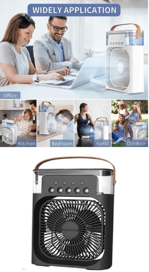 Φορητό air cooler fan 3 ταχυτήτων 10W με ψεκασμό – Μαύρο