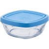 Duralex Freshbox Carré 9019AM12A1111 Δοχείο αποθήκευσης τροφίμων με καπάκι, 9 x 9 cm, 150 ml, γυαλί, μπλε, συσκευασία 1 τεμαχίου