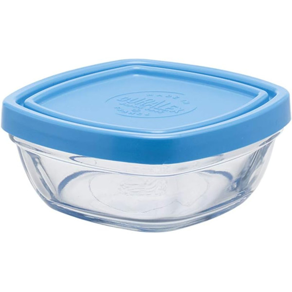Duralex Freshbox Carré 9019AM12A1111 Δοχείο αποθήκευσης τροφίμων με καπάκι, 9 x 9 cm, 150 ml, γυαλί, μπλε, συσκευασία 1 τεμαχίου