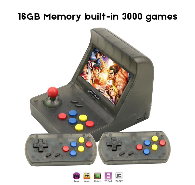 RETRO ARCADE Game Console 64bit ΣΕ ΓΚΡΙ-ΔΙΑΦΑΝΕΣ ΧΡΩΜΑ 3000+ Classic Games 4.3