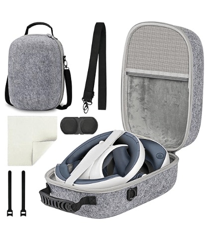 Hard Carrying Case for PlayStation VR2 All-in-One VR Headset & Touch Controllers (Gray) (Portable, Travel, with Shoulder Strap & Lens Cloth) (QYCHHJ)