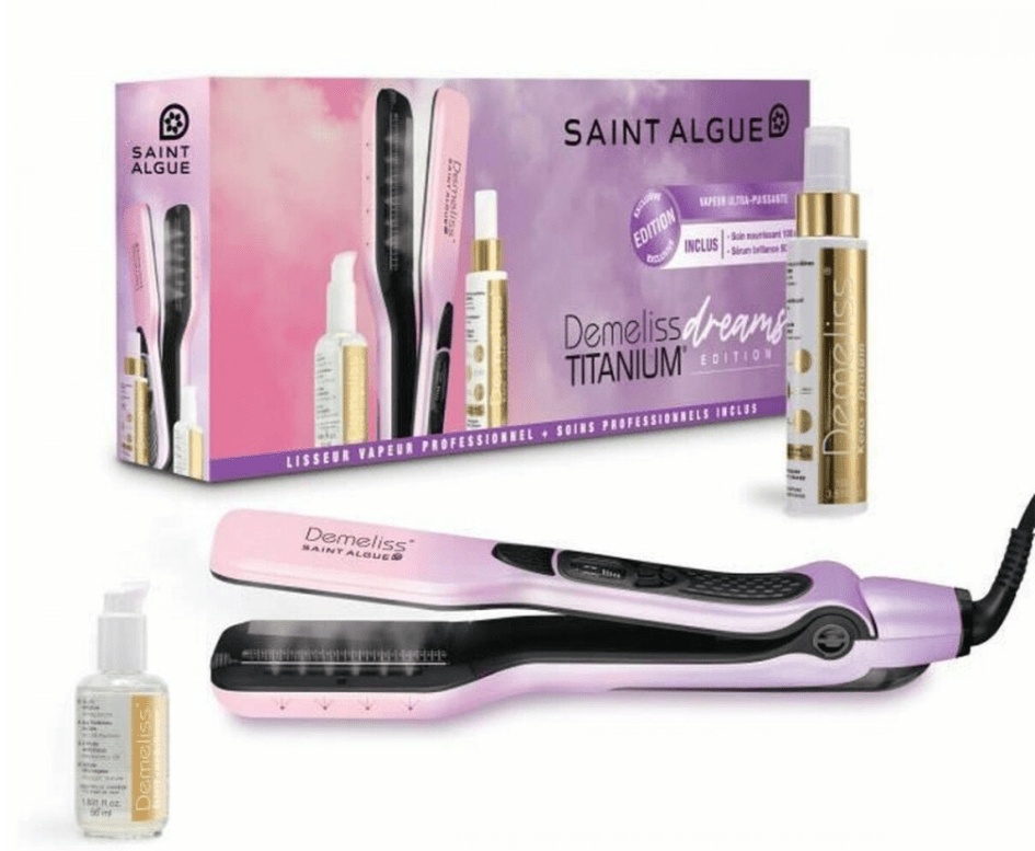 Saint Algue Demeliss Titanium Dreams Edition Hair Straightener Set with Steam & Ceramic Plates (3964) (Pink/Purple) (85W)