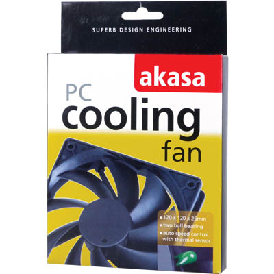 120 x120 x25mm 12v Akasa Fan with Auto Thermal Sensor AKASA AK-174BKT-B