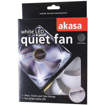 140 x 140 x 25mm 12V Akasa Quiet White LED Fan AKASA 195WH