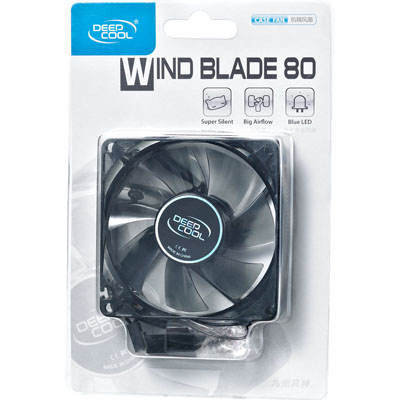 80x80x25 mm 12v DeepCool Windblade 80 Semi-transparent Fan with Blue LED