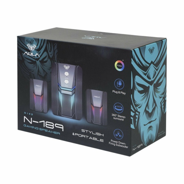 Aula N-189 Ηχεία Υπολογιστή 2.1 με RGB Φωτισμό και Ισχύ 5W σε Μαύρο Χρώμα