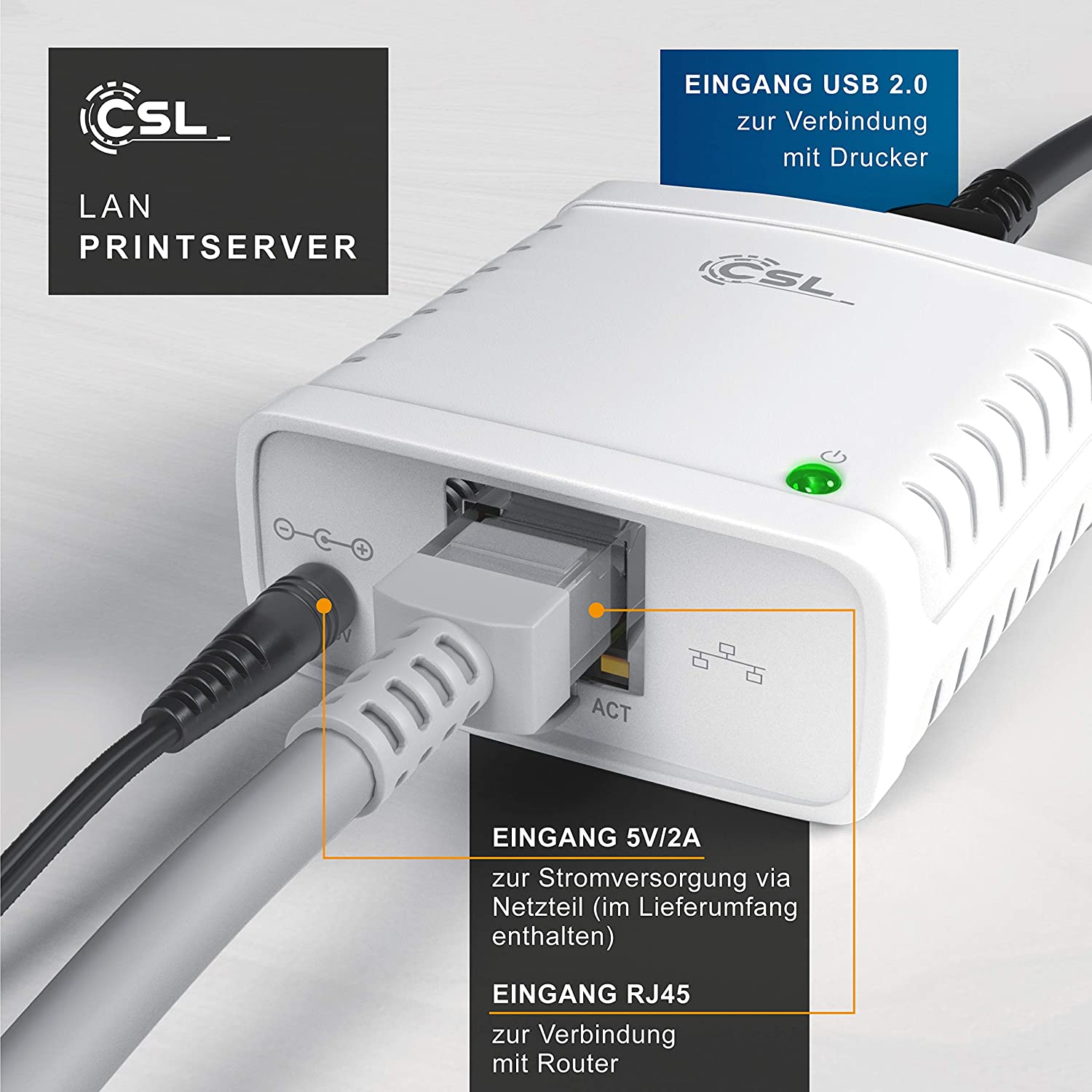 CSL - LRP Print Server - Fast Ethernet - USB 2