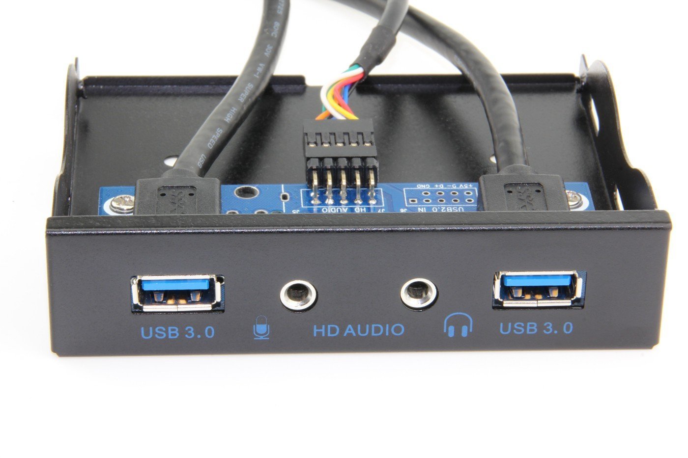 E-SDS USB 3 2-Port 3.5 Inch Metal Front Panel USB Hub with 1 HD Audio Output Port/1 Microphone Input Port for Desktop [ 20 Pin Connector & 2ft Adapter Cable]