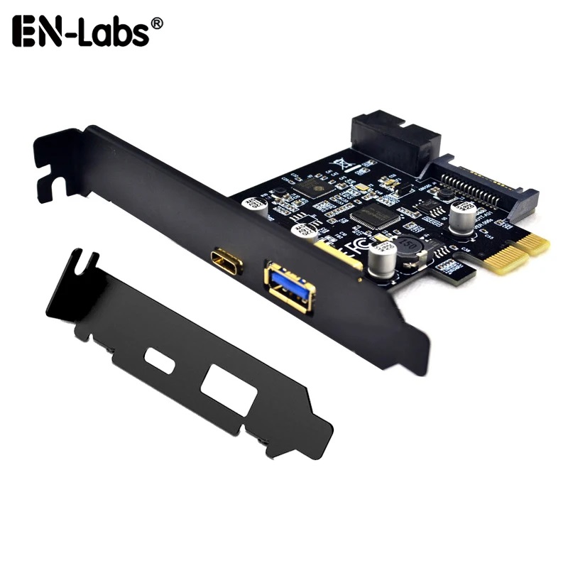 en-labs USB 3.1 PCI Express Card with Low Profile Bracket (PCIe to USB 3.1 Gen 1 USB-C & Type-A) (20-pin Expansion Card)