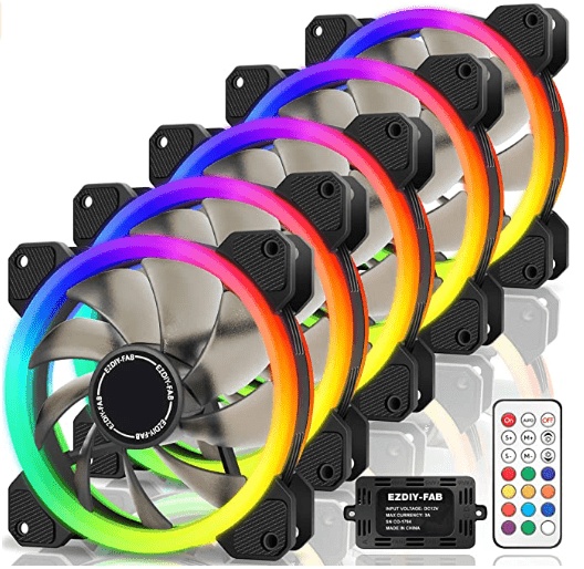 EZDIY-FAB RGB Fan 120mm, RGB LED PC Case Fan high air flow, with controller and Hub -5 Pack
