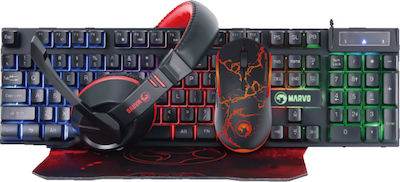 Marvo CM409 4-in-1 Gaming Set (Keyboard, Mouse, Headset, Mousepad) - USB (Black)