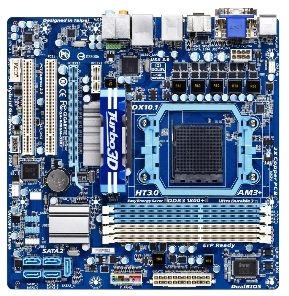 Gigabyte Motherboard (AMD 880G + SB710 Chipset) (GA-880GM-USB3) (PC Motherboard)