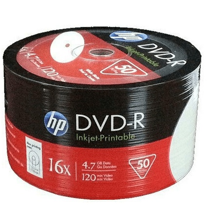 HP 16X White Inkjet Printable Blank DVD-R Discs (4.7GB, 50-Pack)