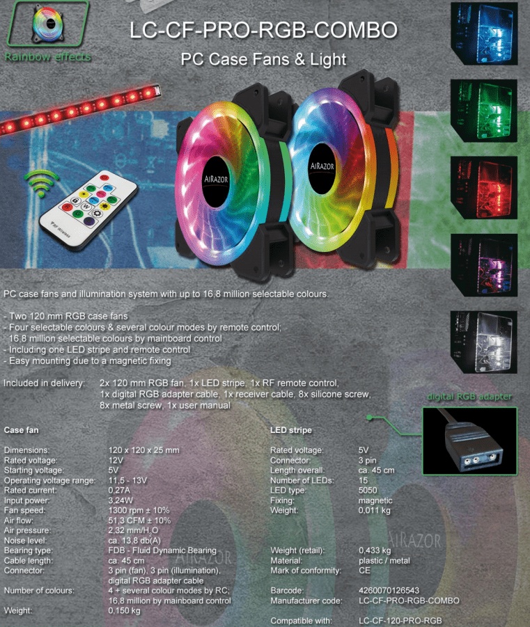 LC-POWER 80mm Black Case Fan 4-Pin PWM AIRAZOR (LC-CF-80-PRO)