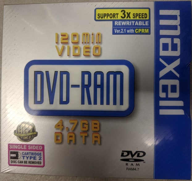 Maxell DVD-RAM 4.7GB Type 2 Rewritable Cartridge with Crystal Casing (10mm)