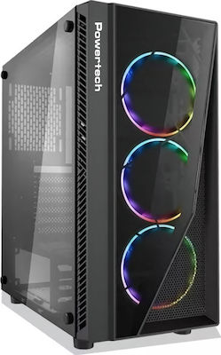 Powertech Gaming PC Box PT-743, tempered glass, 4x 120mm fans (3x RGB)