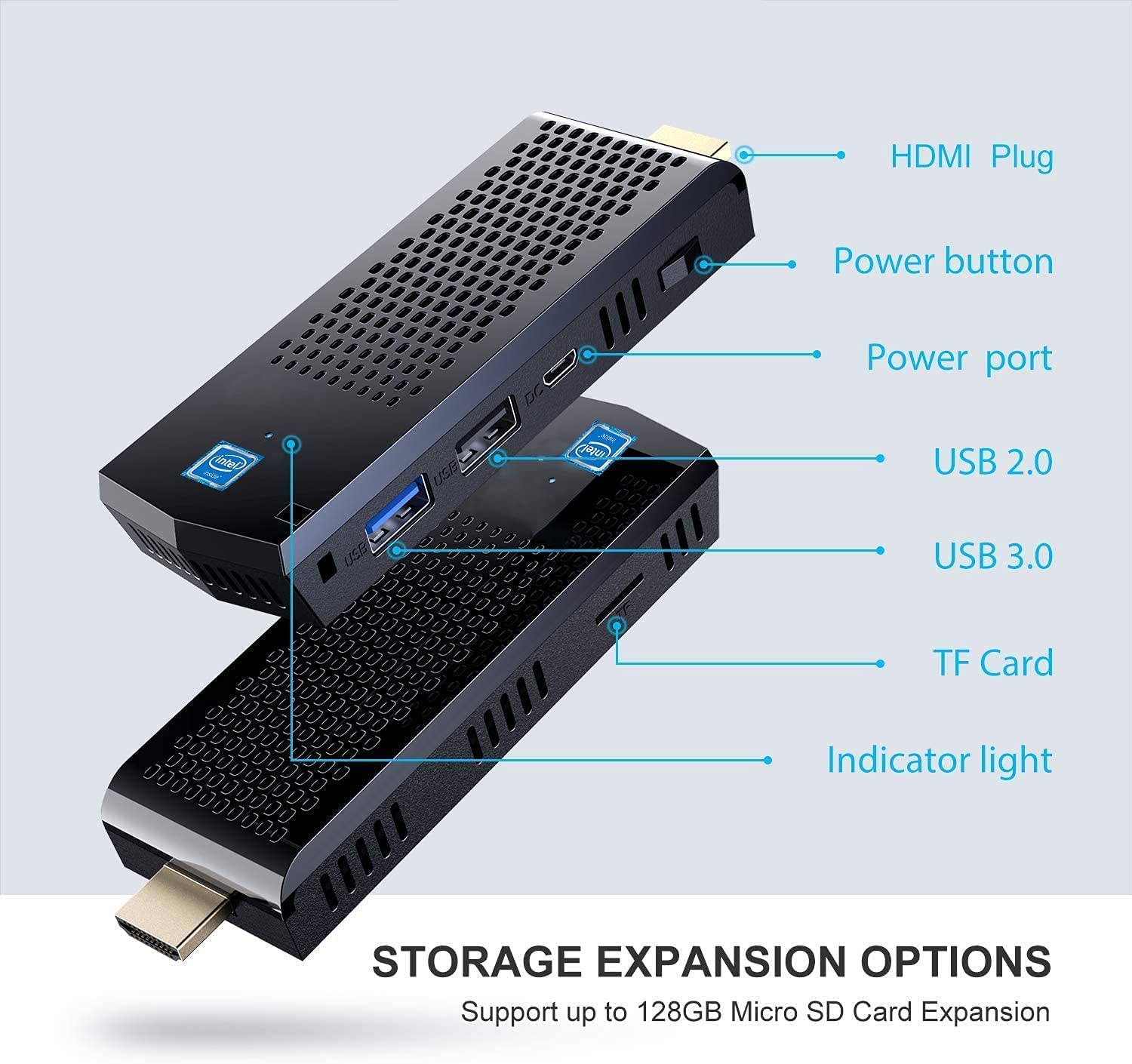 SNUNMU Mini PC Stick (8GB RAM + 128GB ROM, Windows 10 Pro, Intel Atom ) (4K HD, Bluetooth 4.2, Dual-Band WiFi 2.4G/5G) (x5-Z8350)