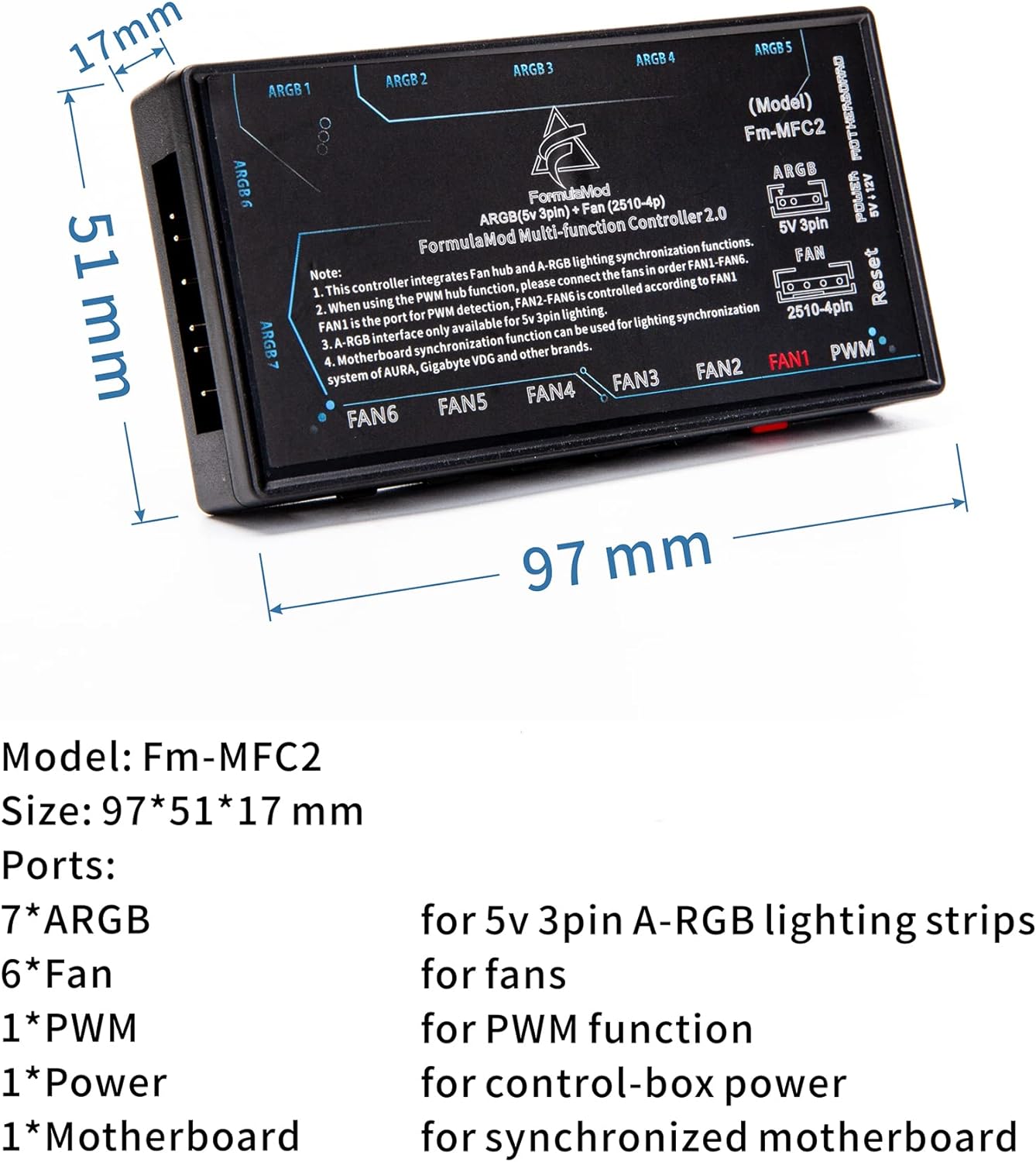 ARGB Sync Controller & Multifunctional Hub (5V 3-Pin ARGB, Fan PWM) for Motherboard Connection (2510-4-Pin) (5v 3-Pin)