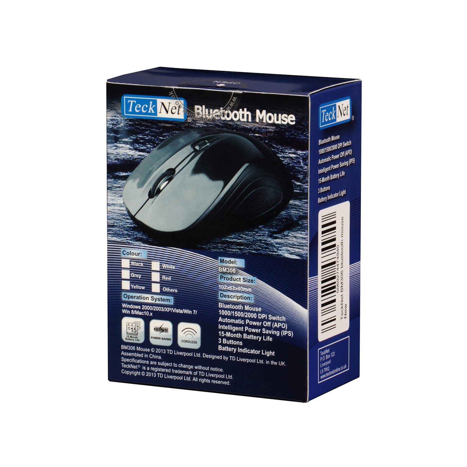 TeckNet 309BTL Bluetooth Wireless Optical Mouse Black BM306-FBA-UK