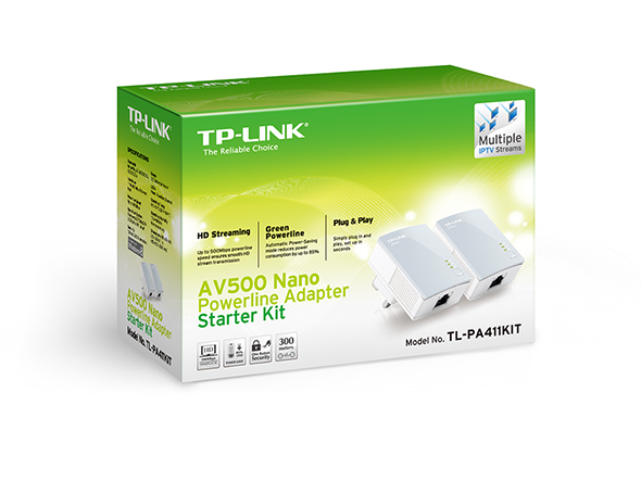TP-Link AV500 500 Mbps Powerline Adapter v2 Twin Pack (PA411KIT)
