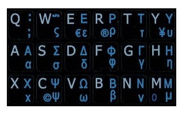 Black Greek - English Non-Transparent Keyboard Stickers Blue-White 14x14 (OEM)