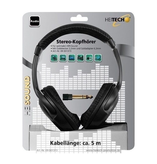 Ακουστικά Στερεοφωνικά με Καλώδιο 5m 3.5mm Heitech 09001373 Μαύρα