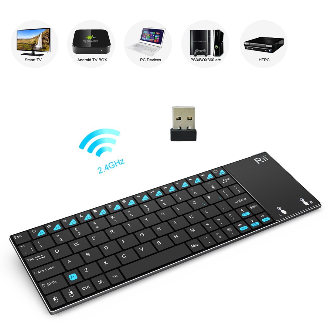 Rii Mini K12 Compact Size Ultra Slim 2.4GHz Wireless Keyboard With Touchpad Android TV Box / Windows PC / Smart TV / PS3/ PS4 B00EDBXB8K